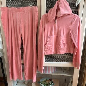 Juicy Couture Velour Tracksuit light peachy pink XL Strawberry ice rhinestone